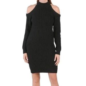 TAHARI Long Sleeve Sweater Dress Open Shoulder Black